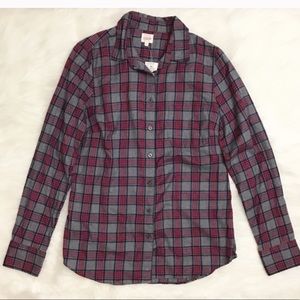 NWT J Crew Perfect Fit Red Gray Plaid Button Down